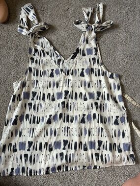 Sleeveless Tie-Shoulder Brushstroke Print Women's Top NWOT